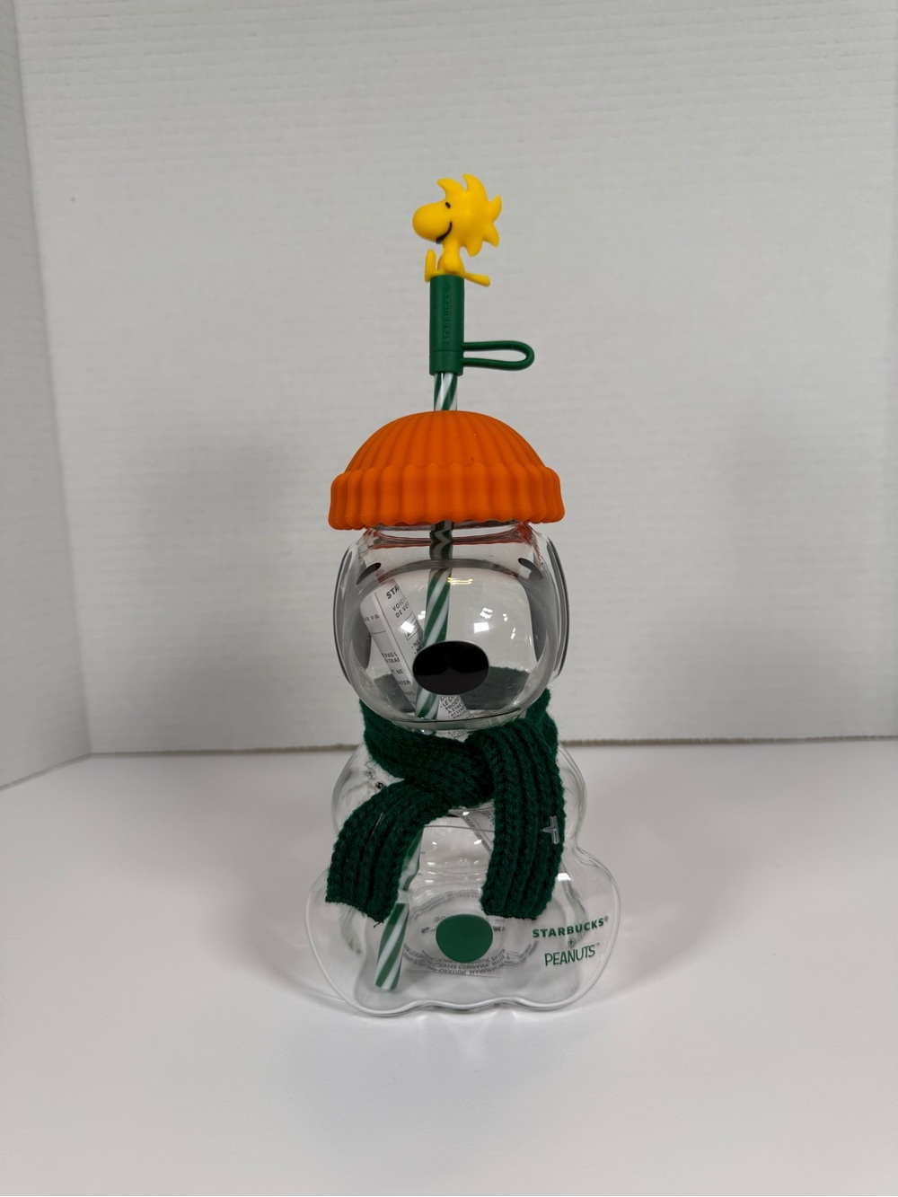 Fall 2026 Starbucks Peanuts Snoopy Cold Glass Cup Orange Hat & Green Scarf-NEW